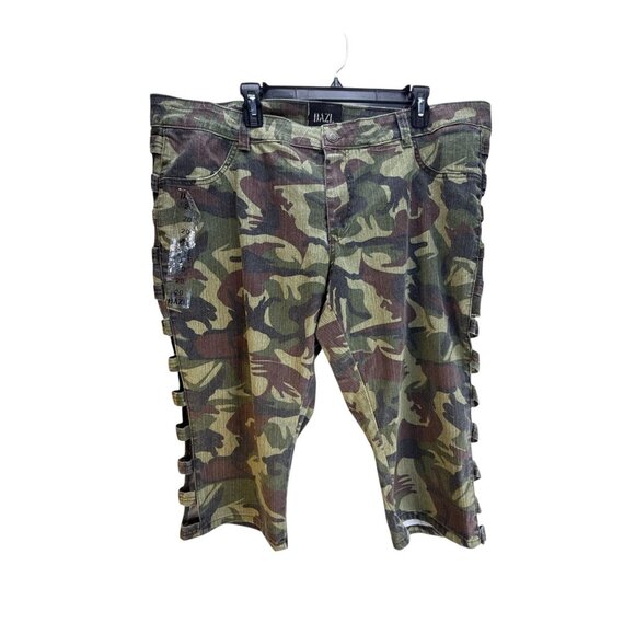 DAZI Camo Capri Pants Size 20 Snap Side Stretch Women's Cropped Jeans - Picture 1 of 7